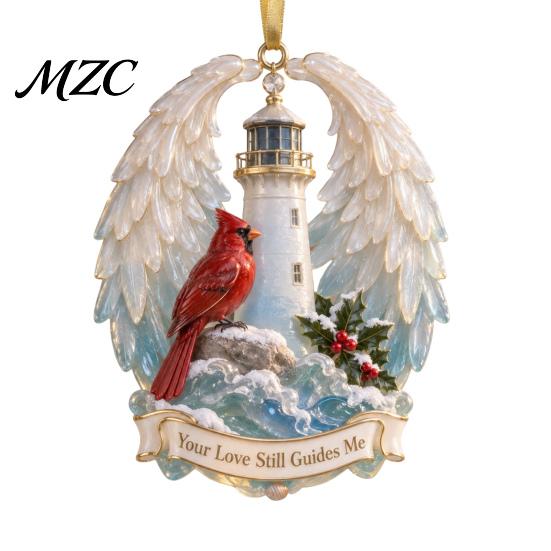 Christmas Tree Accessories Red Birds Ornament, 2D Acrylic Bird Hanging Decoration Cute Ornament with Angel Wings, Holiday Pendant for Home Decor