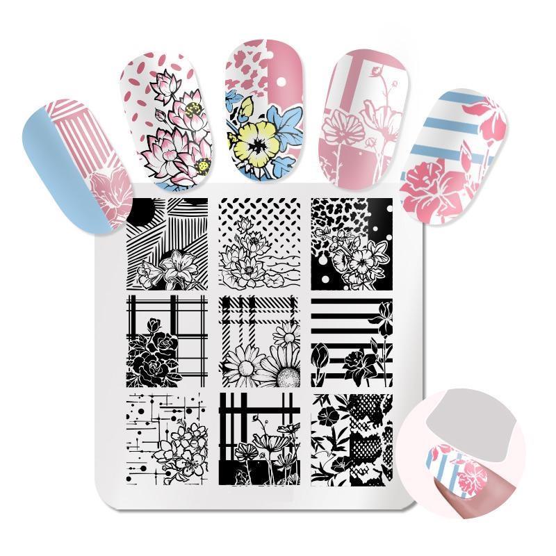 Штамповочные пластины для дизайна ногтей, листья, цветы, трафареты из нержавеющей стали, инструменты для штамповки изображений для ногтей, маникюрные инструменты