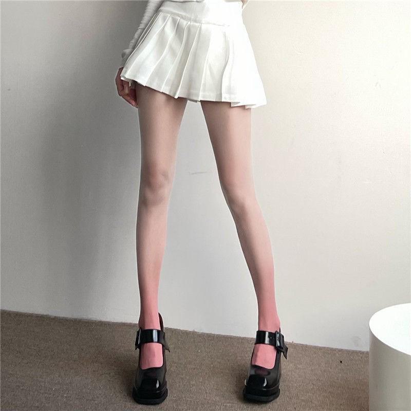 Градиентные шелковые чулки - женские сексуальные прозрачные колготки в черно-белом цвете