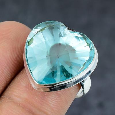 Кольцо из стерлингового серебра 925 пробы с натуральным швейцарским голубым топазом, размер 8,5 u7T52