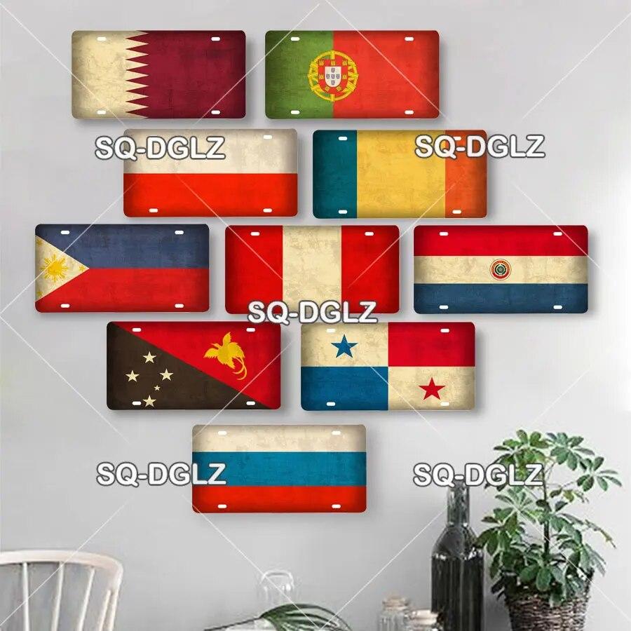 [SQ-DGLZ]P-S Country Flag 15x30cm Plate Metal Sign Vintage Tin Sign Wall Decor For Club Travel Poster Saudi Arabia/Russia