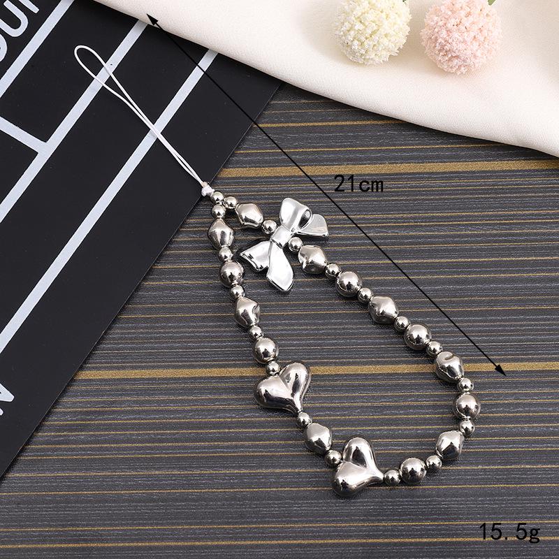 Korean Love Heart Beaded Phone Chain & Keychain Set for Women