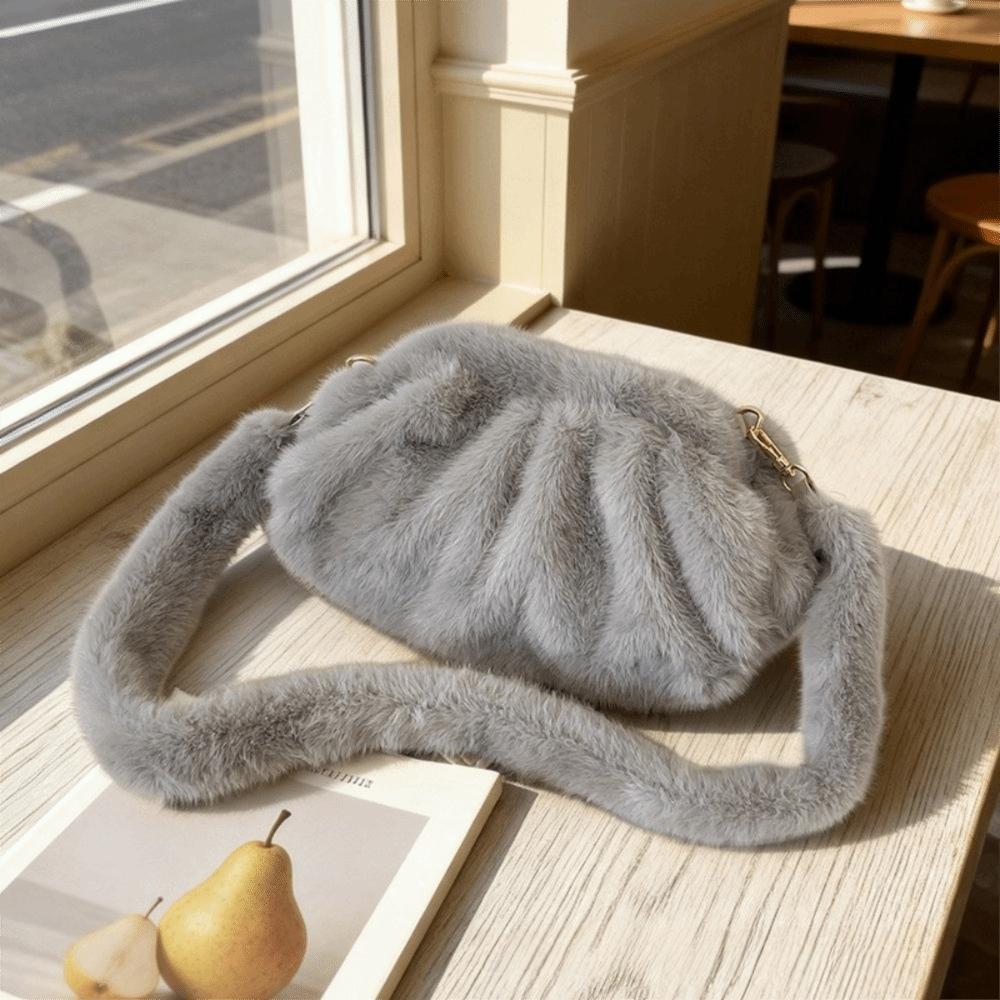 Lightweight Furry Pleated Shoulder Bag Large Capacity Mink Fur Wrinkle Handbag Girls