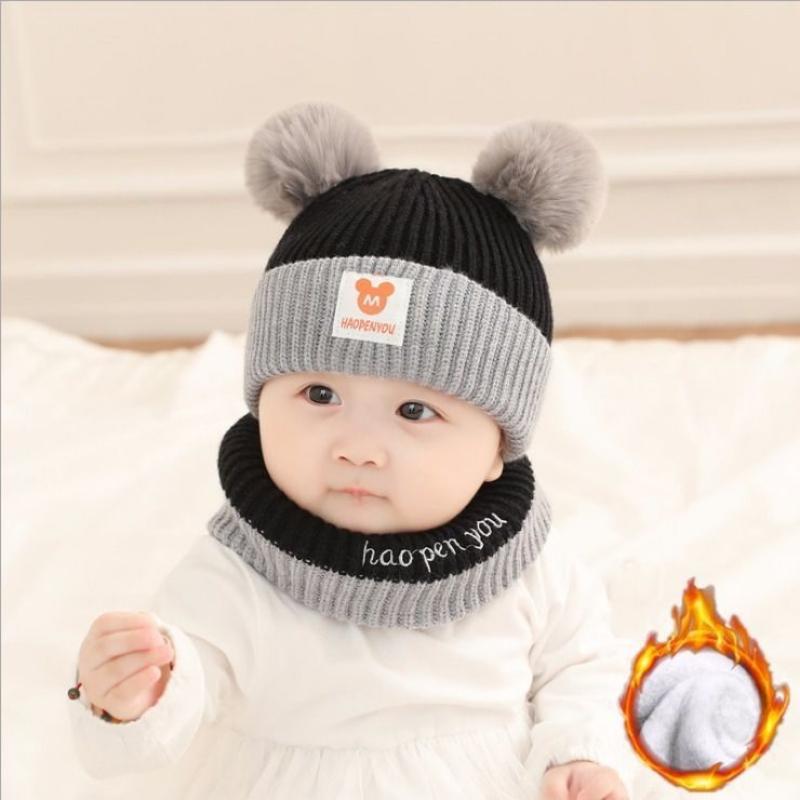 Детская шапка осень и зима 0-12 месяцев мальчики и девочки вязаная шапка теплый нагрудник зимняя вязаная шапка для малышей