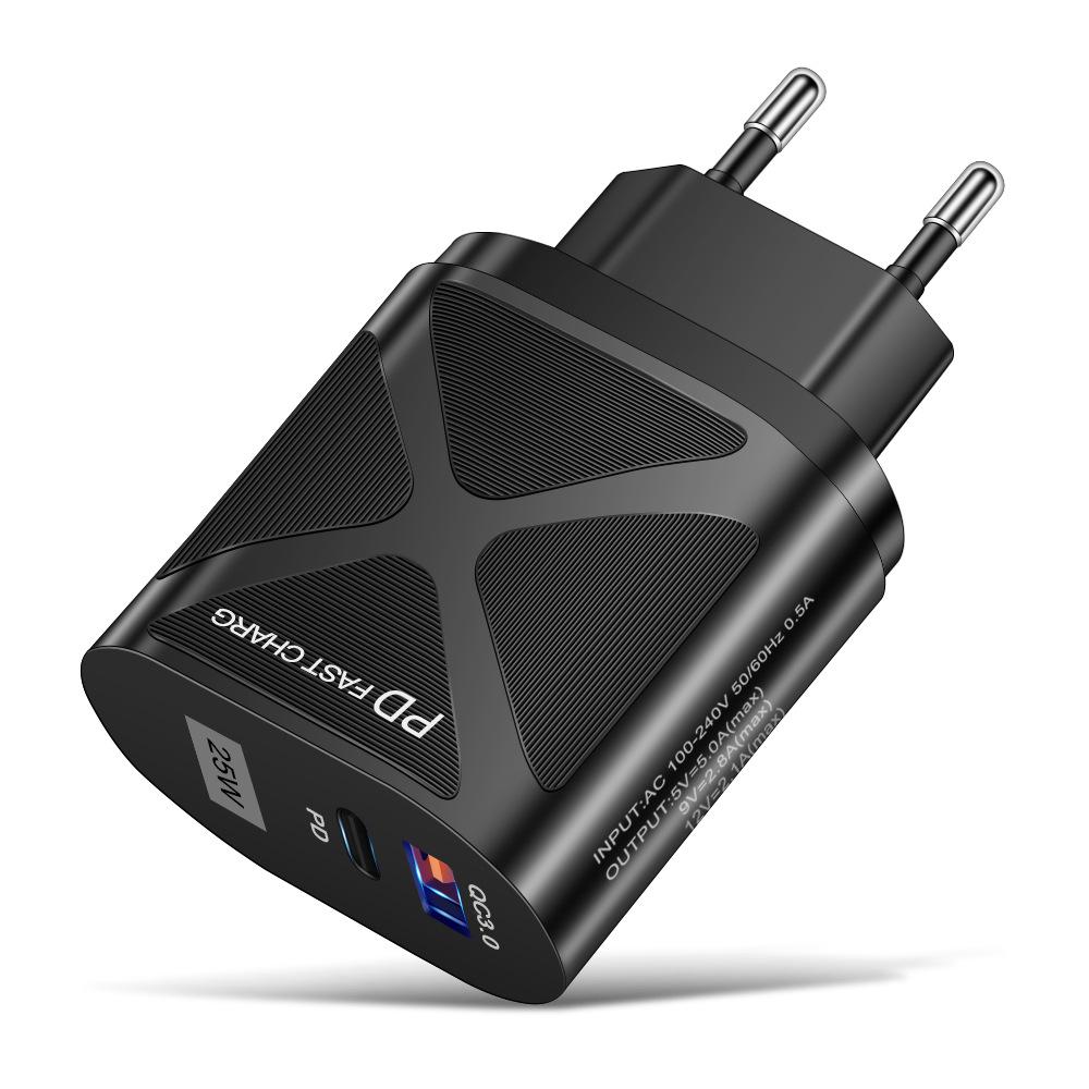 Светодиодная быстрая зарядка 25 Вт с двумя портами и поддержкой PD+QC3.0 для мобильных телефонов - стандарты США/ЕС/Великобритании