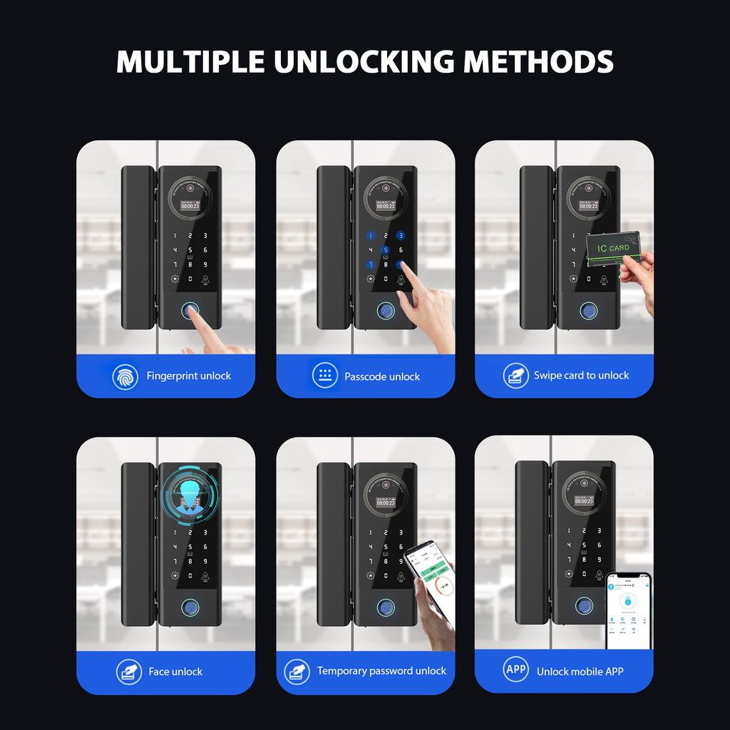Умный замок Стеклянный дверной замок WiFi Дистанционная разблокировка TT APP Face Fingerprint Password IC Card Разблокировка