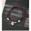 Handmade Sterling Double Layer Garnet Bead Gourd Bracelet Women Boho Vintage Chinese Style
