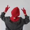 Two Pieces of Red Knitted Headgear Caps for Autumn and Winter Ear Protection Headgear Caps Neck Scarves and Gloves