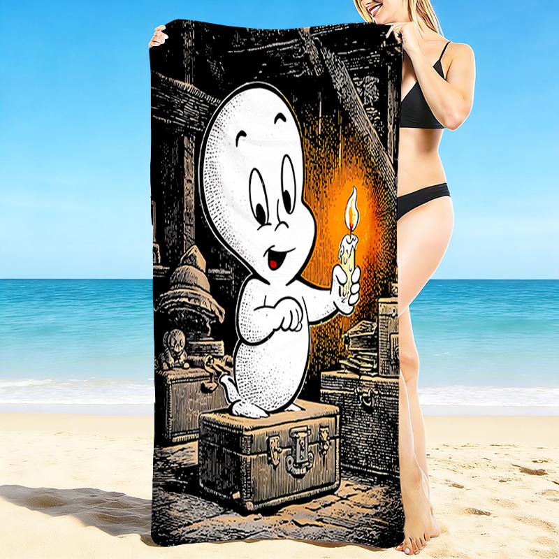 1Pc Ghost Candlelight Beach Towel, Quick Dry, Multi-Use for Beach Pool Gym Yoga Home Travel, Christmas, Halloween, Xmas Gift M929134