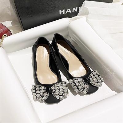 Модные осенние новые туфли-одиночки для женщин, модные туфли с круглым носком, мелким горлом, бабочкой и узлом, на каблуке без застежки, низкие туфли