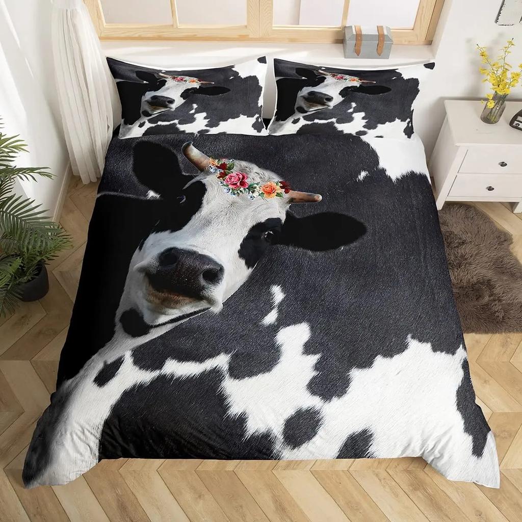 Cow Duvet Cover Collection King Microfiber Milk Cow And Yellow Sunflower Print Comforter Cover Cute Animal And Floral Theme Bedding Collection