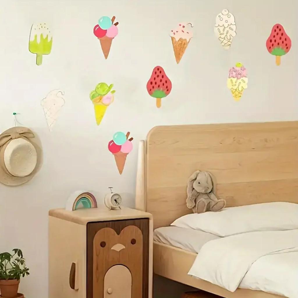 16 Pieces Unfinished Summer Ice Cream Wooden Cutouts, 8 Styles Ice Cream Wood Slices Blank Wooden Paint Crafts Summer DIY Crafts Home Decoration