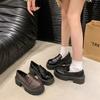 Женские туфли из черной кожи на круглой платформе в британском стиле, осень-зима 2025 года, новые универсальные туфли на толстом каблуке во французском стиле в стиле ретро