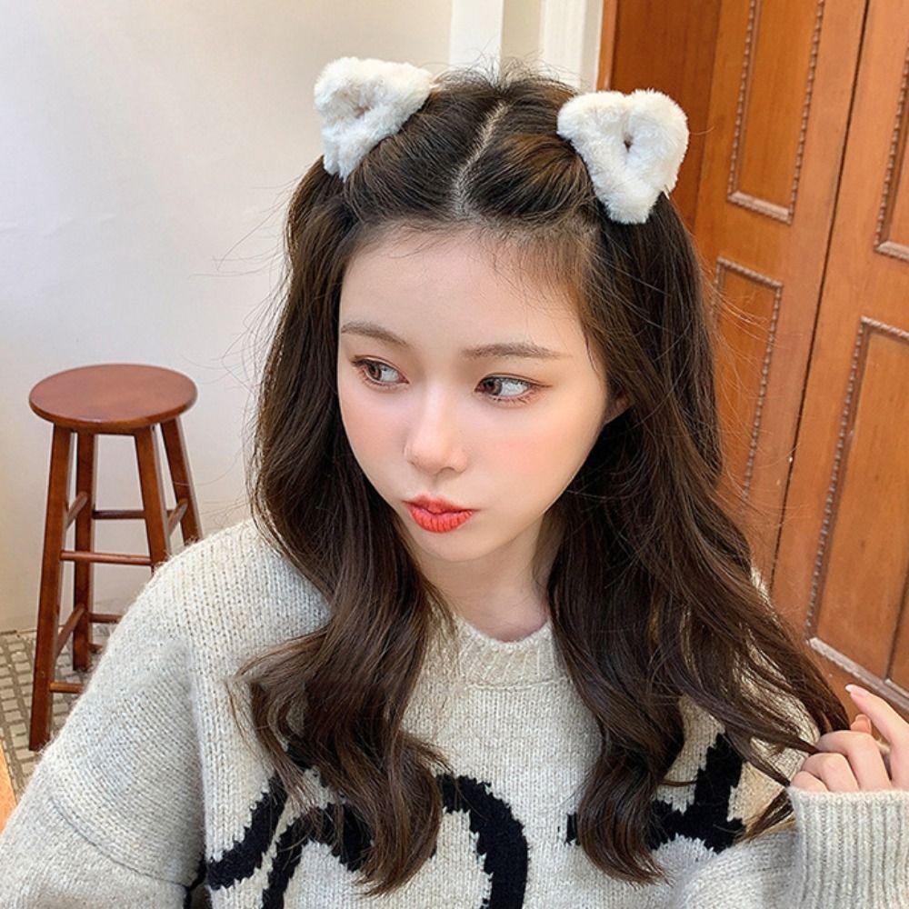 Hollow Plush Cat Ear Hair Clip Lambhair Mini Cat Ear Hairgrip Sweet Small Bear Ear Hair Claw Daily