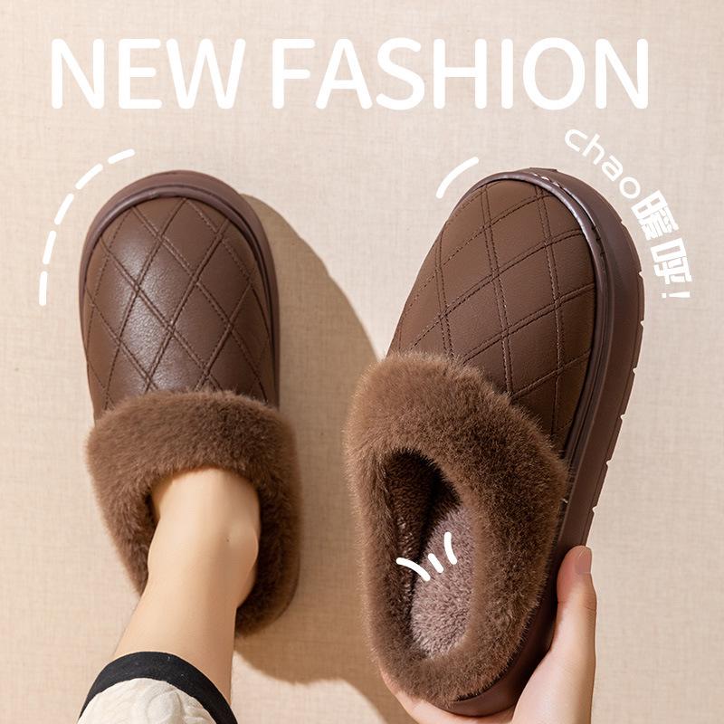 Женские водонепроницаемые хлопковые тапочки - Осень/Зима 2025, на вельветовой подкладке, теплые, толстая подошва, для домашнего/уличного использования