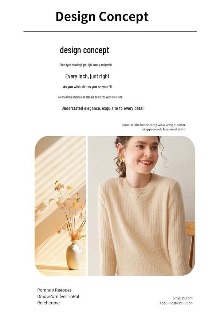 Women's Cashmere Round Neck Cable Knit Sweater - Soft, Comfortable, and Versatile for Autumn and Winter