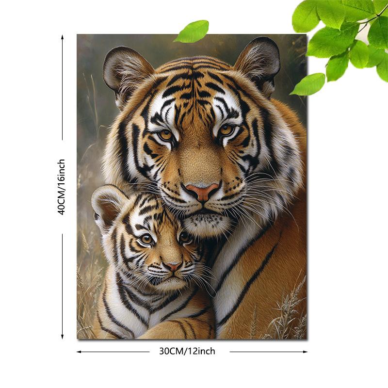 Charming Tiger Family Canvas Art Print,Frameless Modern Oil Painting Style Wall Decor for Living Room, Bedroom, Dining Area