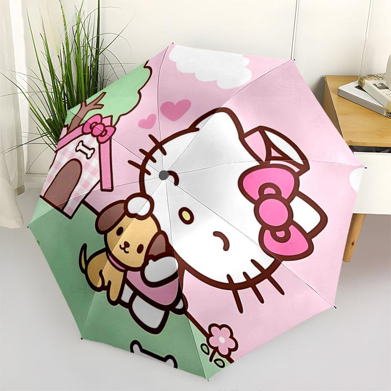 1pc Hello Kitty Automatic Opening/Closing Umbrella with Pink Bow Design - Portable Three-Fold Design, 8-Bone Iron Frame Outdoor Umbrella - Perfect Gif