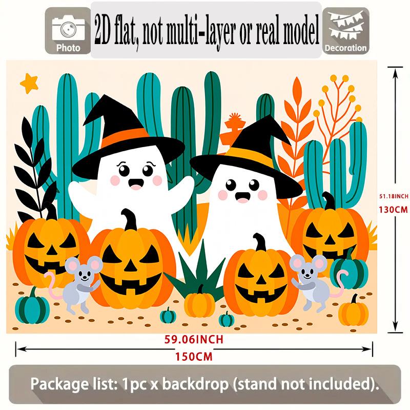 Party Backdrop Halloween Flat Banners Cactus Pumpkin Ghost Witch Celebrations Wedding Celebration Photo Booth Front Door Decor