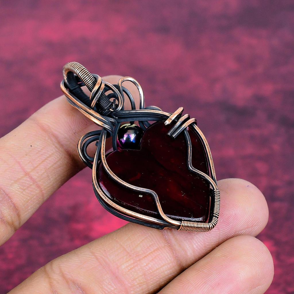 Red Fire Labradorite Gemstone Pendant Handmade Jewelry Copper Wire Wrapped Pendant