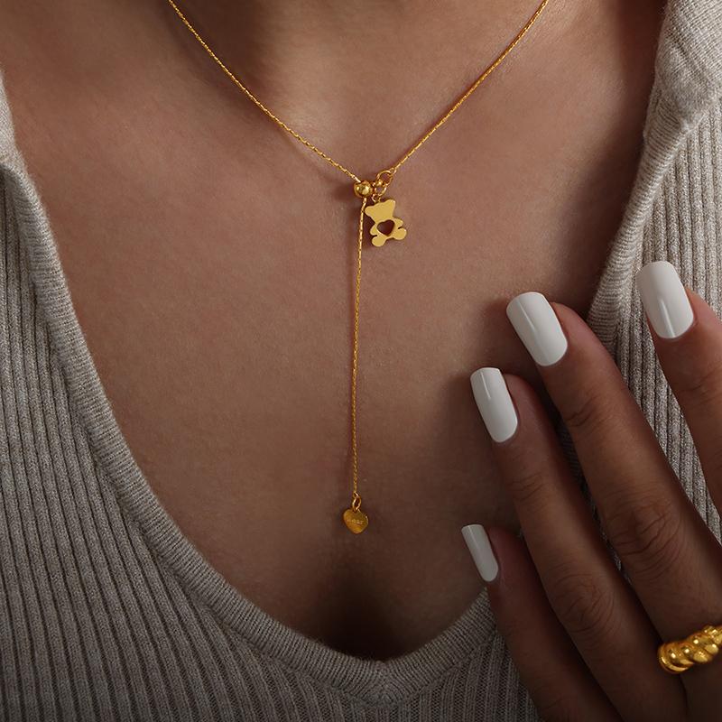 Новый Кулон Медведь Сердце Ожерелье Для Женщин Нержавеющая Сталь Позолоченная Цепочка Модное Шея Циркон Аксессуары Вечеринка Подарок Распродажа