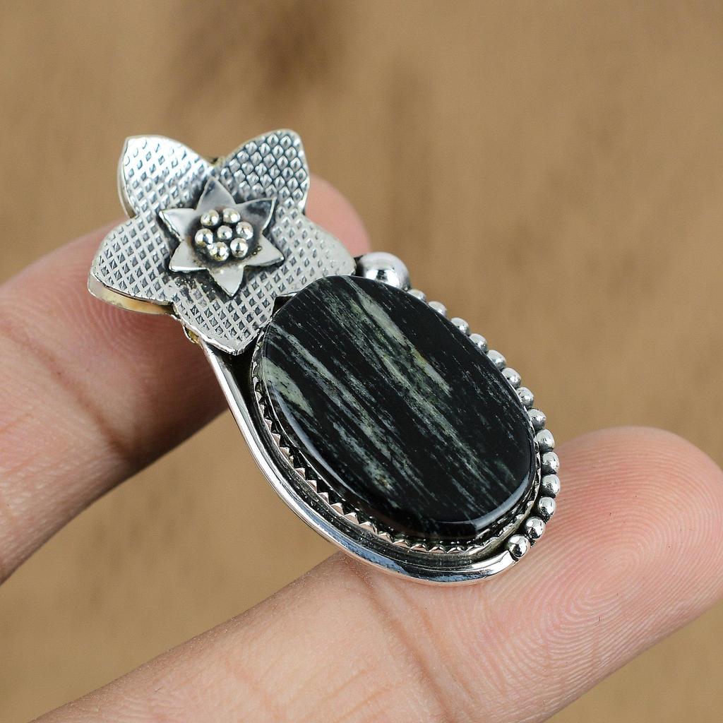 Anniversary Gift For Her Natural Silver Leaf Jasper Pendant Flower 925 Silver