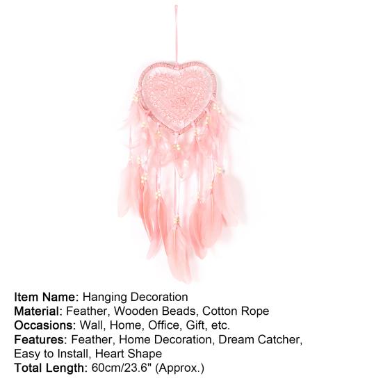 Catcher Heart Feather Dream Beads Girl Room Wall Hanging Window Ornament Decor