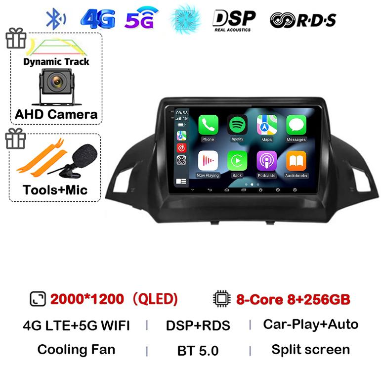 Android 14 Carplay Auto для Ford Kuga Escape 2013 2014 2015 2016 Автомобильный радиоприемник Мультимедиа Видеоплеер GPS Стерео 4G WIFI Головное устройство