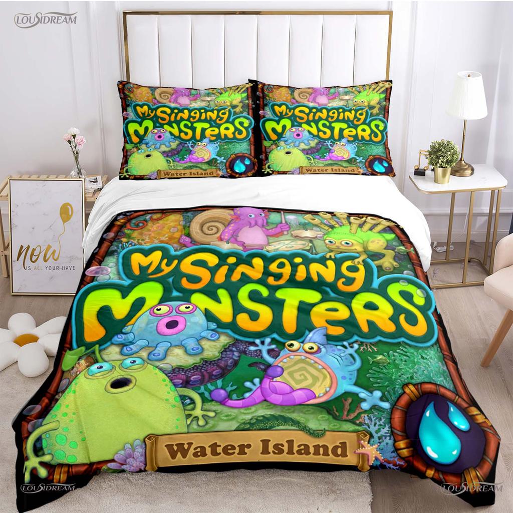 Забавный набор постельного белья My Singing Monster на все сезоны: пододеяльник, одеяло, наволочки. Односпальный/Двуспальный/Полуторный/Двуспальный