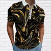 Men's Shirt Polo Casual Zip Short Sleeve Fashion Casual Zipper Summer Spring Regular Fit 3D Orange Quicksand Print Shirt