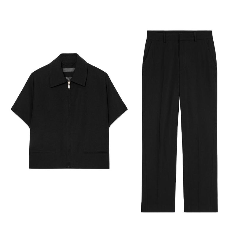 Summer Women Clothes Lapel Short Sleeve Short Outerwear 8491053 Straight Mid-Waist Casual Trousers 8491054