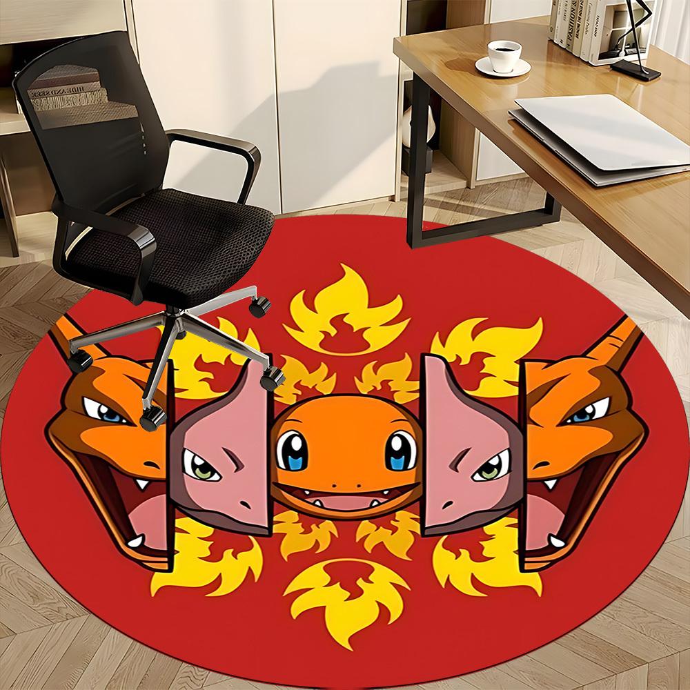 1pc Flame Pokémon Office Round Area Rug, Indoor Mat Suitable For Office, Under Office Chairs Bedroom Living Room Home Decor, Room Deco