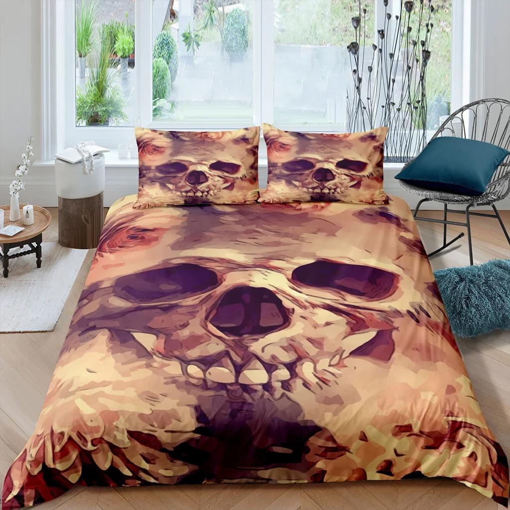 Комплекты постельного белья Sugar Skull King Beauty Kiss Skull, пододеяльник, комплект постельного белья Bohemian Print, черное постельное белье Queen Size