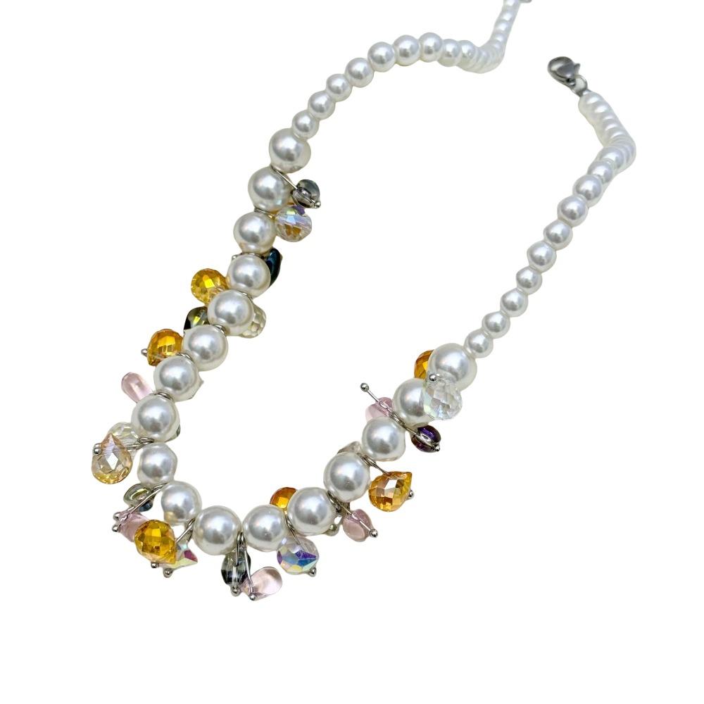 Dopamine Style Colored Zircon Necklace Sweet Pearl Choker Jewelry Pearl Beaded Necklace Women