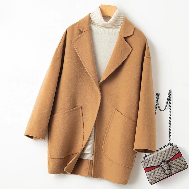 Женская короткая последняя свободная шерстяная куртка-кокон маленького размера большого размера узкая