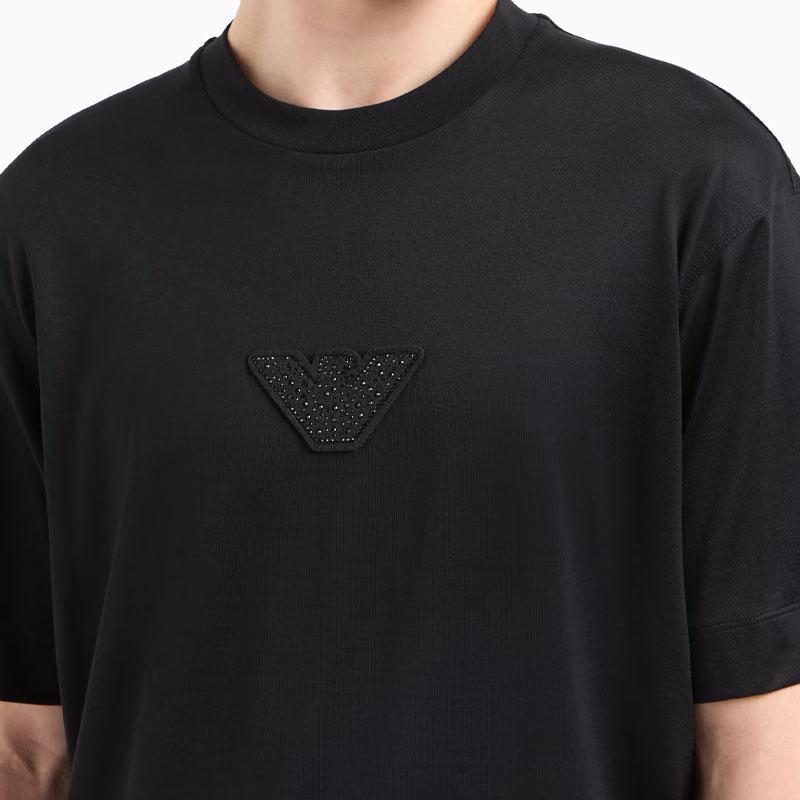 Emporio Armani Asv Clubwear T-shirt in a Lyocell blend jersey with an eagle patch and rhinestones EM001493-AF10017-UC001