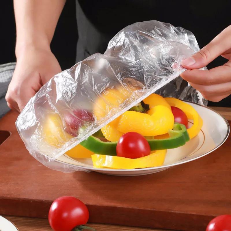 100Pcs Disposable Plastic Wrap Fresh-Keeping Film Cover Bowl Covers Bag Food Fresh Seal Dust-Proof Vacuum Bag Kitchen Accessorie