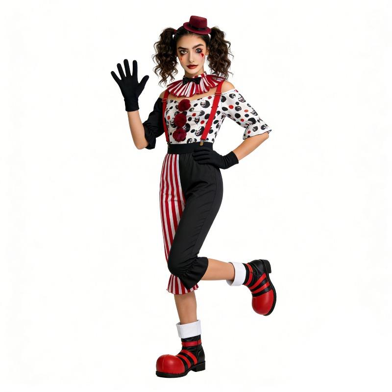 Halloween circus clown parent-child costume, horror clown stage performance costume party costume ghost baby suit