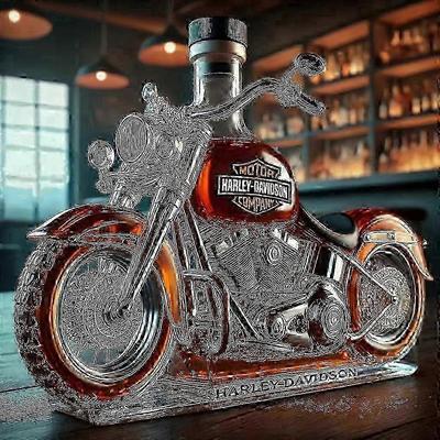 Бутылка для виски в форме мотоцикла 11 унций Новинка Стеклянный декантер 3D гравировка Креативная Для мужчин Мотоциклистов/Любителей алкоголя Коллекционеров-jinmu3