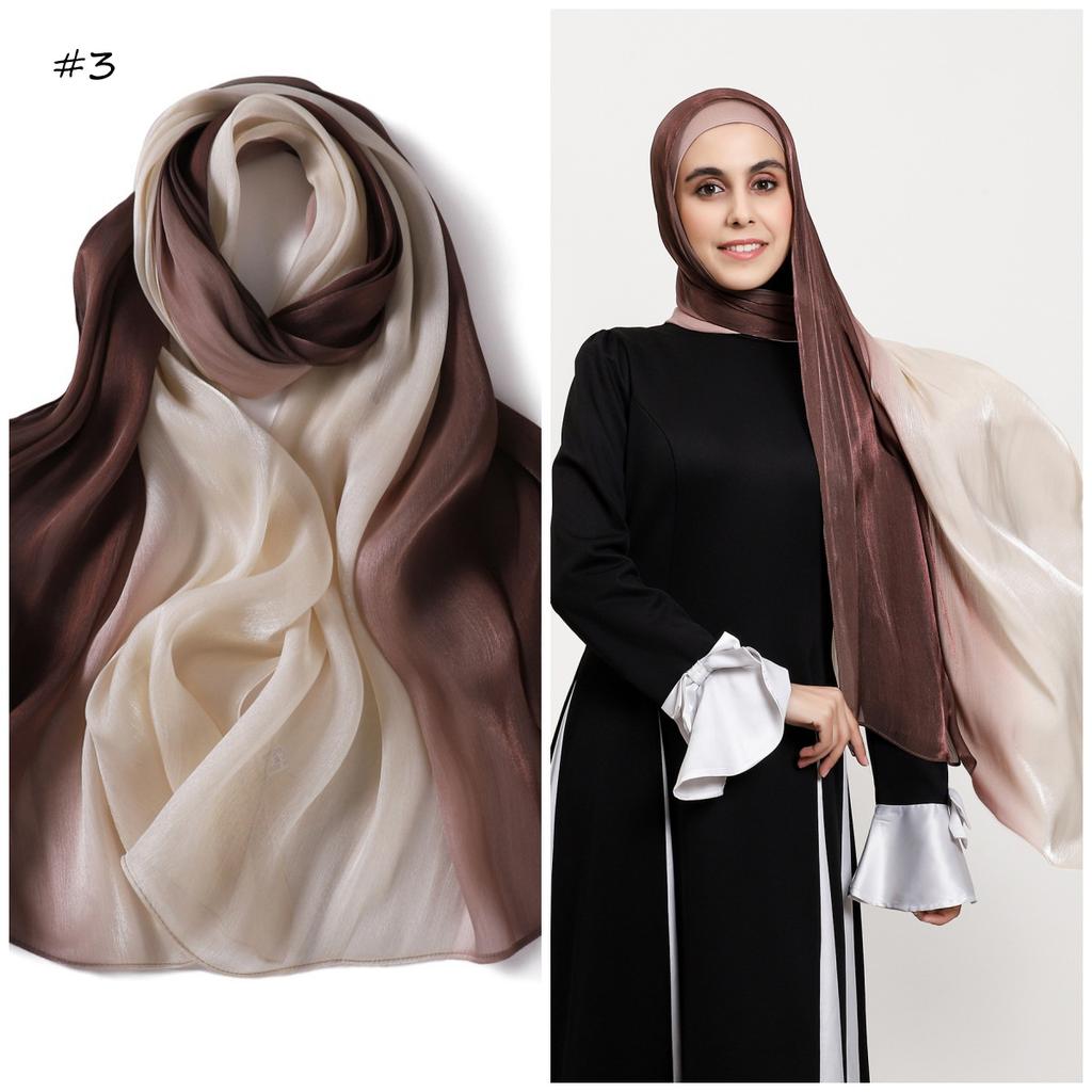 Luxury Gradient Color Island Silk Satin Scarf Shiny Smooth Crinkle Headscarf Shawl Wrap Sunscreen Versatile Fashion Accessory