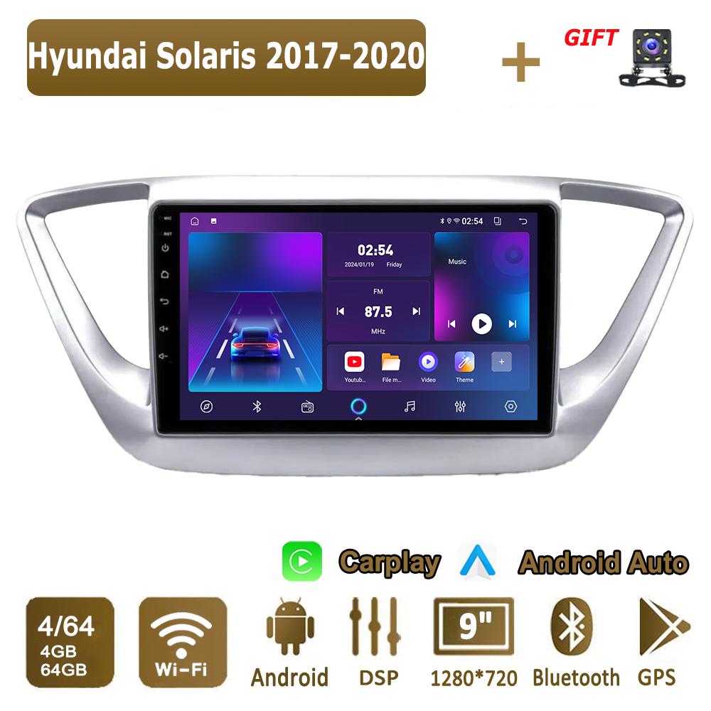 Android Carplay автомобильное радио для Hyundai Solaris 2017-2020 мультимедийный проигрыватель головное устройство стерео GPS навигация BT WIFI 4+64 ГБ