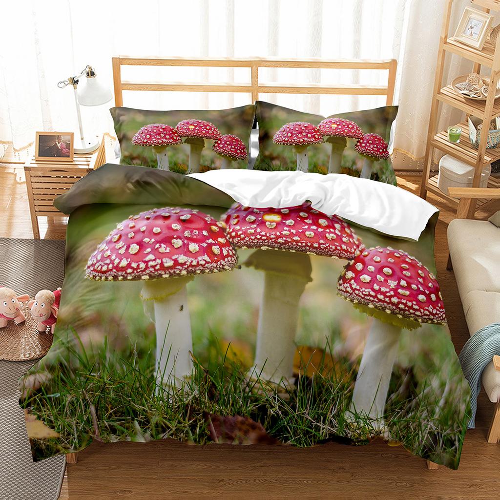 Psychedelic Mushrooms Duvet Cover Set  Polyester Comforter Cover King Queen Size For Kid Boy Girl Bedding Set With Pillowcase