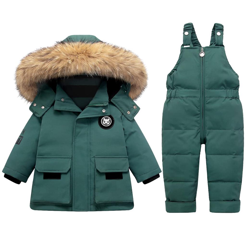 Toddler Snowsuit Boy Baby Winter Coat Girl Snow Pants and Jackets Bib 1-2-3-4-5T Kid White Pink