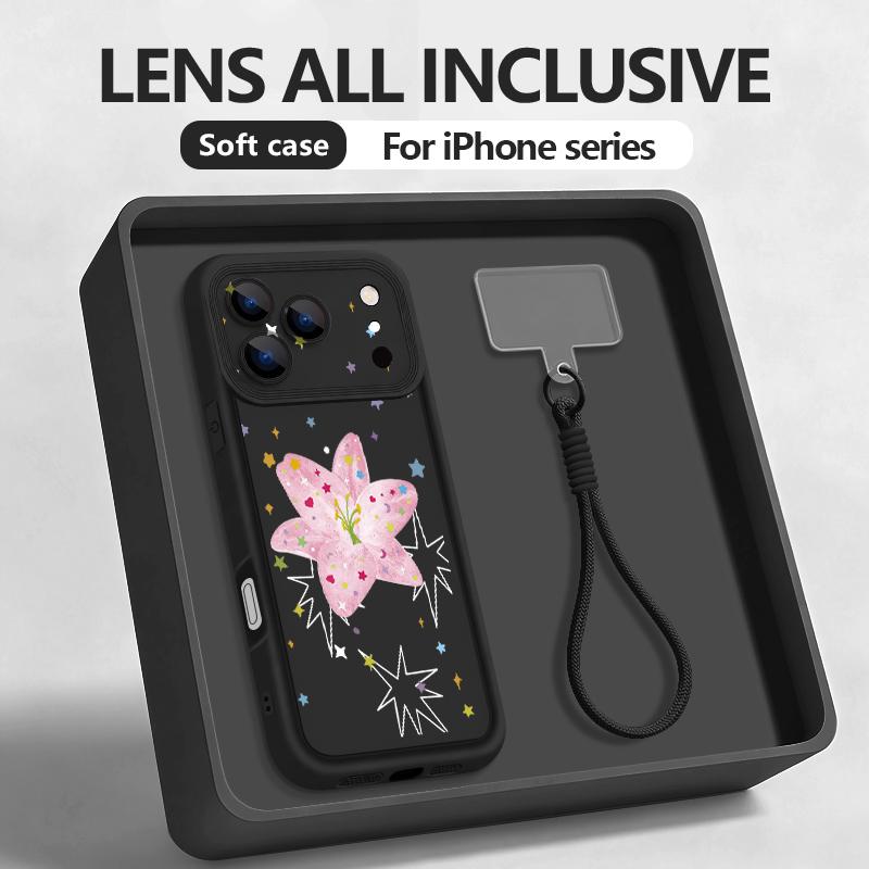 Чехол-ремешок с принтом цветка розовой лилии для iPhone 17 Pro Max iPhone 16 15 Pro Max 14 13 11 16E 17E Ударопрочный бампер Чехол с ремешком на запястье