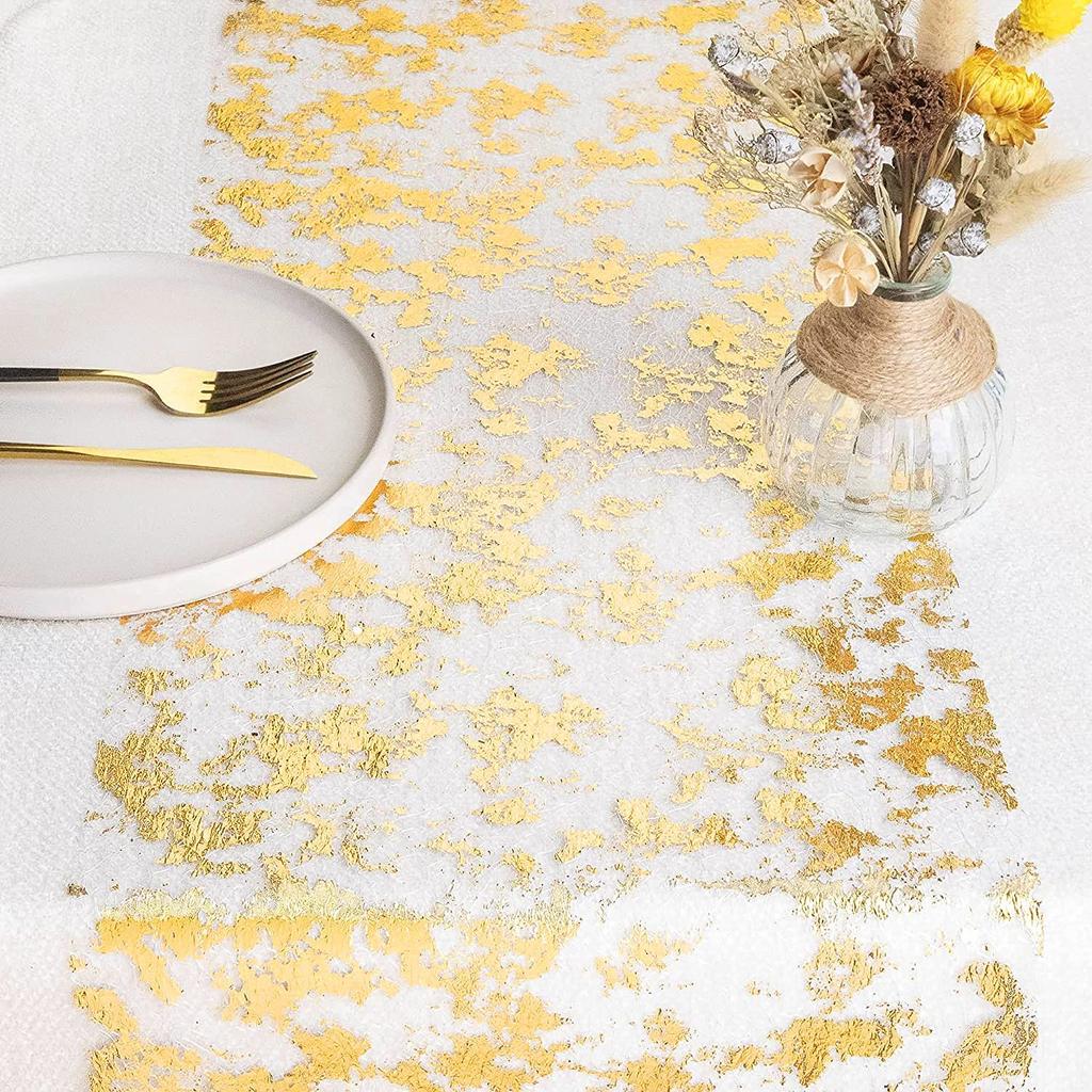 Gold/Silver Glitter Metallic Gold Thin Table Runners Sequin Metallic Foil Thin Mesh Roll Party Wedding Christmas Birthday Decor