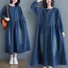 2021 Spring Retro Plus Size Denim Mid-Length Dress with Long Sleeves