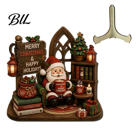 Xmas Home Ornament Christmas Wooden Table Sign, 2D Flat Santa Claus/Snowman Reading Desktop Festival Atmosphere Decor with Stand, Holiday Tabletop