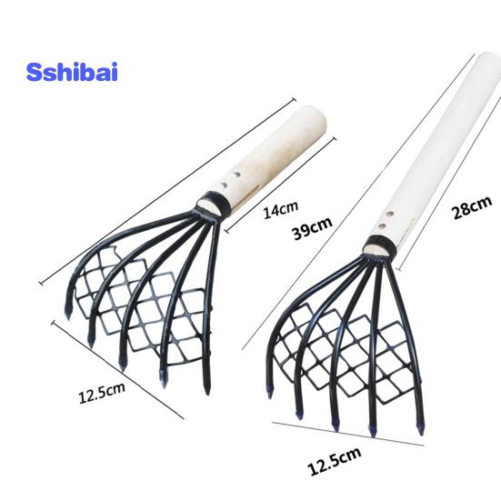 2 шт./компл., стальные грабли-моллюски с деревянной ручкой, сетчатый карман, ракушка для морепродуктов, инструмент для экскаватора, грабли-моллюски, пляжные аксессуары для зажима