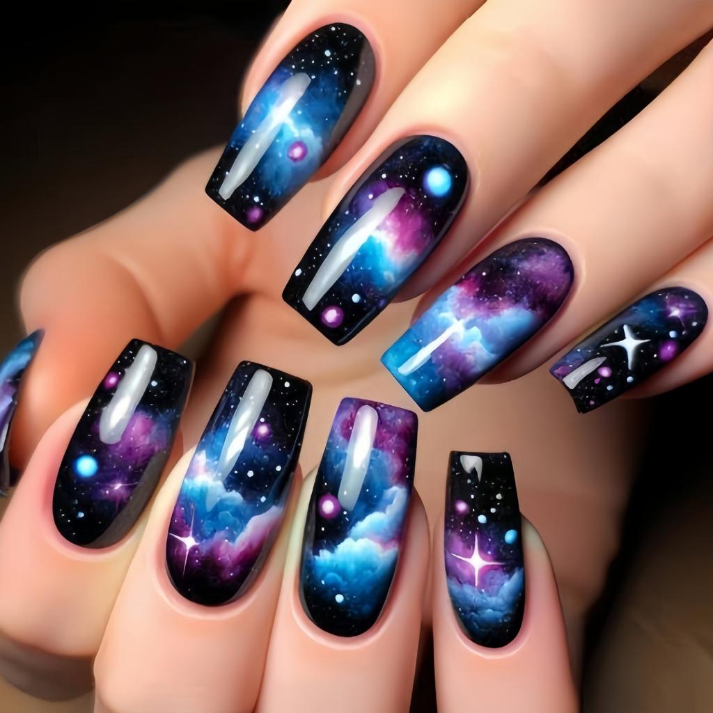 Цветной узор Накладки для ногтей Съемный набор из 24 штук