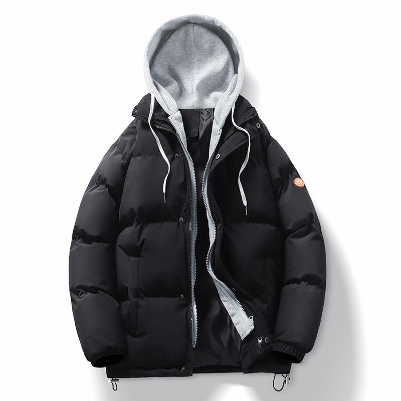 Winter Cotton-padded Men's Windproof Jacket Loose Bread Clothes Fake Two-piece Hooded Thickened Warm Down Cotton Clothes